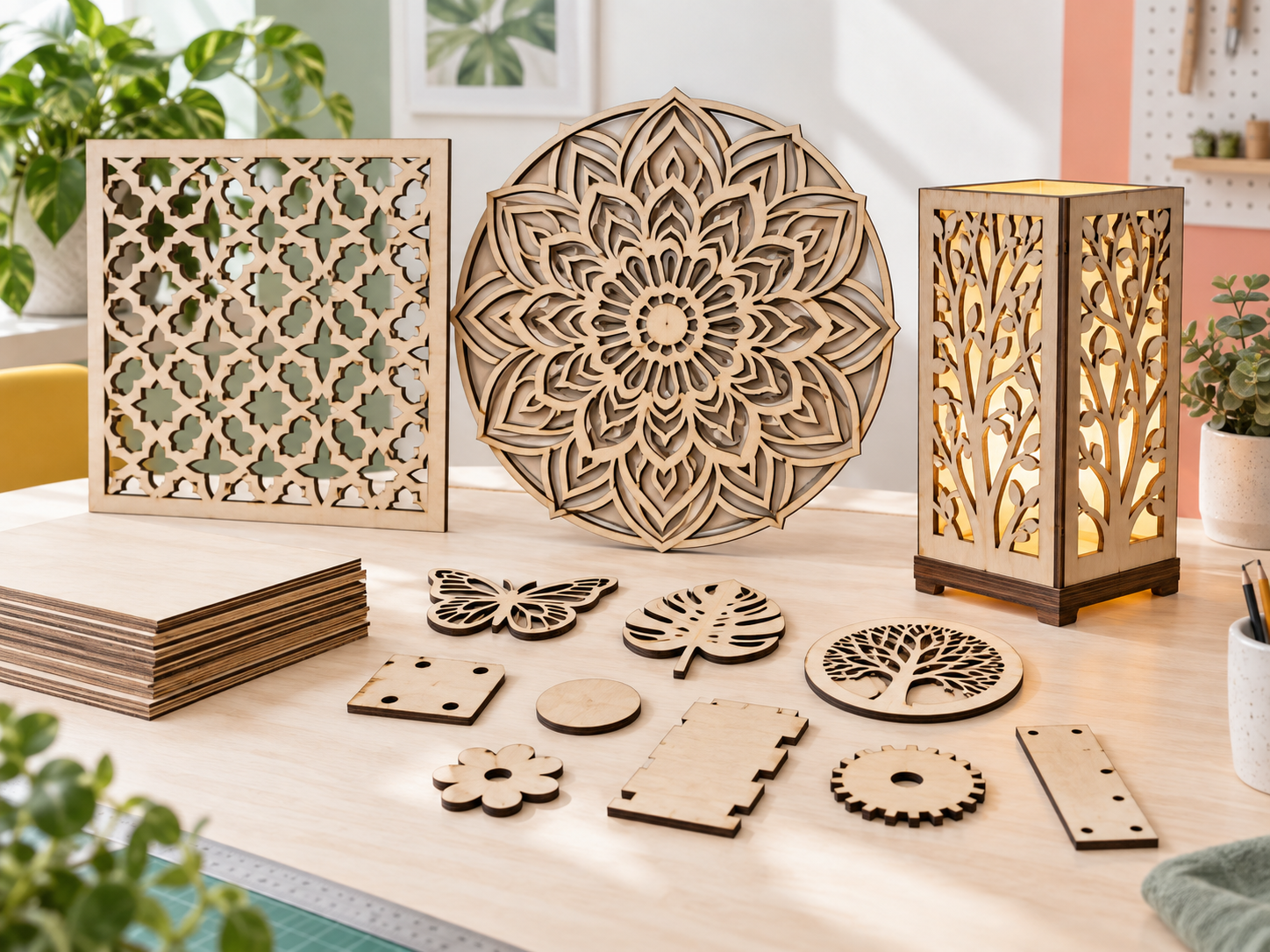 Laser-Cut Wood Design Set